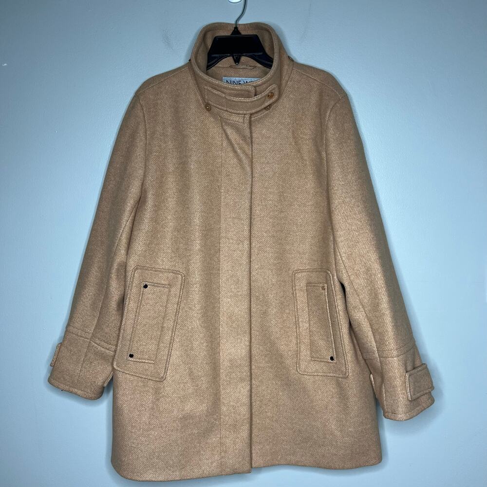 Nine West Camel City Coat Tan Peacoat Women's XL Minimalist‎ Preppy Academia